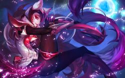 Rule 34 | 1girl, ahri (league of legends), alternate costume, animal ears, armor, black pantyhose, boots, breasts, challenger ahri, claws, duto, ears through headwear, eyeshadow, facial mark, fox ears, fox tail, from side, full body, full moon, gem, glowing, gradient background, greaves, helmet, high heel boots, high heels, hugging own legs, knee boots, league of legends, leg up, leggings, light particles, lips, long hair, looking at viewer, makeup, moon, night, pantyhose, pauldrons, profile, shoulder armor, sideboob, slit pupils, smile, solo, tail, thighlet, vambraces, whisker markings, white hair