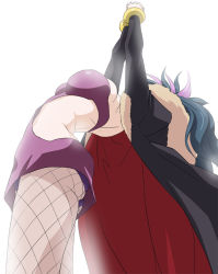 Rule 34 | 10s, 1girl, arched back, arms up, black cape, blue hair, breasts, cape, haruyama kazunori, hugtto! precure, interlocked fingers, long hair, medium breasts, multicolored hair, papple (precure), pink hair, precure, simple background, solo, two-tone hair, white background