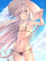 Rule 34 | 1girl, absurdres, braid, dress, hat, highres, hilda (stella glow), long hair, open mouth, sky, solo, standing, stella glow, white dress, white hair, yellow eyes, zyoto24