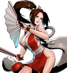 Rule 34 | 1girl, breasts, brown eyes, brown hair, cleavage, large breasts, long hair, official art, ponytail, shiranui mai, sideboob, snk, the king of fighters