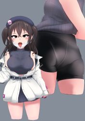 Rule 34 | 1girl, absurdres, artist request, ass, bare shoulders, belt, beret, bike shorts, black eyes, black hair, blush, breasts, cowboy shot, crop top, doily, dress, earrings, hair between eyes, hat, highres, idolmaster, idolmaster cinderella girls, jacket, jewelry, large breasts, long hair, long sleeves, looking at viewer, mask, medium breasts, midriff, mole, mole under eye, mouth mask, navel, off-shoulder dress, off shoulder, open clothes, open jacket, pantylines, pink ribbon, ribbon, sharp teeth, sleeveless, sleeveless turtleneck, solo, sunazuka akira, surgical mask, sweater, teeth, tongue, tongue out, triangle, turtleneck, turtleneck sweater, two side up, white jacket