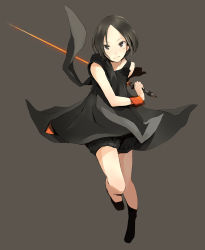 Rule 34 | 1girl, bad id, bad pixiv id, black bloomers, bloomers, brown eyes, brown hair, energy sword, female focus, frown, full body, grey background, highres, laser, nocchi (perfume), perfume (band), simple background, solo, sword, weapon, yoshito