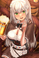 Rule 34 | 1girl, absurdres, blush, breasts, cleavage, green eyes, highres, hololive, large breasts, long hair, looking at viewer, open mouth, shirogane noel, shirogane noel (dirndl), silver hair, smile, solo, uuroncha, virtual youtuber