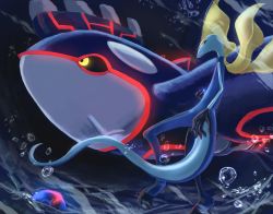 Rule 34 | black sclera, closed mouth, colored sclera, commentary request, creatures (company), game freak, gen 3 pokemon, gen 8 pokemon, glowing, glowing eyes, glowing markings, highres, inteleon, ka-neito, kyogre, legendary pokemon, looking up, nintendo, no humans, ocean, pokemon, pokemon (creature), water, yellow eyes