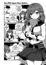 Rule 34 | 10s, 1boy, 1girl, ?, ^^^, ^ ^, admiral (kancolle), belt, blush, box, braid, breasts, cleavage, closed eyes, closed mouth, collarbone, comic, commentary, cowboy shot, english text, engrish text, flower, flying sweatdrops, gloves, greyscale, hair between eyes, hand up, hat, highres, holding, holding flower, kantai collection, long hair, long sleeves, looking at viewer, looking at watch, medium breasts, military, military hat, military uniform, monochrome, naval uniform, necktie, noshiro (kancolle), open mouth, outstretched arm, peaked cap, pleated skirt, ranguage, school uniform, serafuku, sheita, sidelocks, skirt, sleeveless, smile, speech bubble, talking, twin braids, uniform, watch