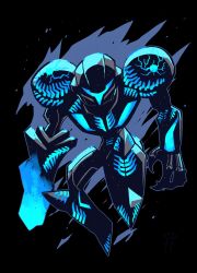 Rule 34 | armor, blue theme, dark samus, facing viewer, full armor, hand cannon, helmet, metroid, nintendo, power armor, rariatto (ganguri), solo