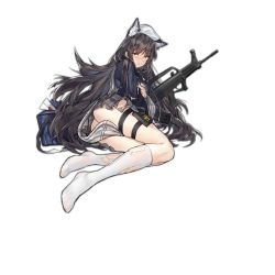 Rule 34 | 1girl, animal ear fluff, animal ears, assault rifle, bag, black hair, blue sweater, blush, breasts, brown footwear, bullpup, cat ears, finger to mouth, full body, girls&#039; frontline, grey scarf, gun, hair ornament, hat, heart, holding, kneehighs, large breasts, legs, loafers, long hair, long sleeves, looking at viewer, nishiro ryoujin, official alternate costume, official art, parted lips, qbz-95, rifle, scarf, school uniform, shoes, shushing, sitting, skirt, socks, solo, sweater, thigh strap, torn clothes, torn legwear, torn skirt, torn socks, torn sweater, transparent background, type 95 (girls&#039; frontline), type 95 (pure white graduation) (girls&#039; frontline), unworn shoes, very long hair, weapon, white hat, white socks, yellow eyes