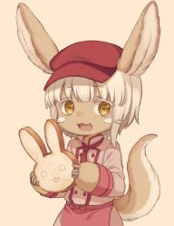Rule 34 | 1other, :3, animal ears, apron, blush stickers, body fur, choke (amamarin), fang, furry, hat, highres, made in abyss, nanachi (made in abyss), necktie, open mouth, other focus, rabbit ears, short hair, solo, tail