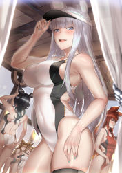 Rule 34 | 5girls, animal ears, anthuria, aqua nails, ass, black hair, black one-piece swimsuit, blonde hair, blue eyes, blush, braid, breasts, brown hair, commentary request, competition swimsuit, covered navel, deras, erune, granblue fantasy, hair ornament, highleg, highleg swimsuit, highres, ilsa (granblue fantasy), korwa, large breasts, light particles, long hair, looking at viewer, metera (granblue fantasy), mole, multicolored clothes, multicolored swimsuit, multiple girls, nail polish, one-piece swimsuit, open mouth, red eyes, red hair, red one-piece swimsuit, skindentation, smile, standing, swimsuit, thigh strap, thighs, very long hair, visor cap, white one-piece swimsuit, yuisis (granblue fantasy)