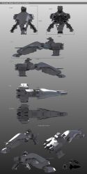 Rule 34 | 3d, blueprint (medium), commentary, concept art, cruiser (eve online), english commentary, eve online, from above, from behind, from below, from side, glint, gordon131, gradient background, greyscale, highres, military, military vehicle, monochrome, multiple views, no humans, original, science fiction, spacecraft, thrusters, vehicle focus