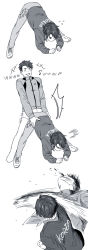 Rule 34 | 10s, 2boys, blood, greyscale, highres, jack-o&#039; challenge, jacket, jean-jacques leroy, laughing, lee seung-gil, male focus, monochrome, multiple boys, musical note, open mouth, punching, ringtomato, sexually suggestive, smile, stretching, top-down bottom-up, track jacket, yaoi, yuri!!! on ice