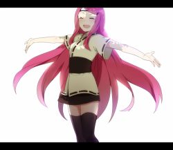 Rule 34 | 1girl, :d, asaa, black thighhighs, dress, closed eyes, forehead protector, happy, letterboxed, long hair, naruto (series), naruto shippuuden, open mouth, outstretched arms, red hair, smile, solo, spread arms, standing, thighhighs, uzumaki kushina, very long hair, zettai ryouiki
