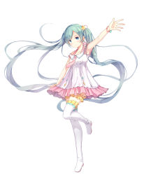 Rule 34 | 1girl, absurdres, blue eyes, blue hair, blush, boots, closed mouth, collarbone, full body, hair ornament, hatsune miku, highres, long hair, looking at viewer, necktie, pink necktie, smile, solo, star (symbol), star hair ornament, thigh boots, thighhighs, twintails, vocaloid, white footwear, yue yue