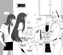 Rule 34 | ..., 4girls, :q, ^^^, bent over, blush, cabinet, dishes, faucet, from side, futa with female, futanari, girls&#039; frontline, greyscale, headgear, huqu, indoors, ladle, long hair, low twintails, m16a1 (girls&#039; frontline), m4 sopmod ii (girls&#039; frontline), m4a1 (girls&#039; frontline), monochrome, multicolored hair, multiple girls, oven, panties, panty pull, pussy juice, ro635 (girls&#039; frontline), scar, scar across eye, scar on face, sex, sex from behind, shirt, short sleeves, sink, smile, spoken ellipsis, standing, standing sex, streaked hair, timestamp, tongue, tongue out, toroago, twintails, underwear
