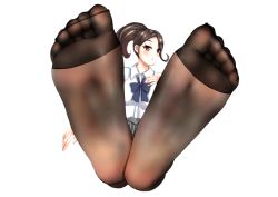 Rule 34 | 1girl, artist request, black hair, blush, feet, foot focus, kukoi, long hair, looking at viewer, original, red eyes, sitting, skirt, soles, solo, toes, white background