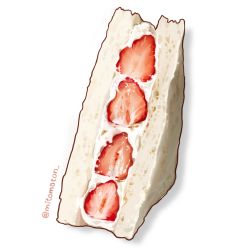 Rule 34 | artist name, bread, bread slice, cream, english text, food, food focus, fruit, fruit sandwich, highres, mitomaton, no humans, original, pastry, realistic, sandwich, simple background, still life, strawberry, twitter username, white background