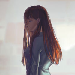 Rule 34 | 00s, 1girl, 569 (hyohyo), blunt bangs, brown hair, closed eyes, from side, honey and clover, long hair, profile, solo, upper body, yamada ayumi