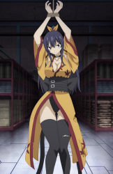 Rule 34 | 1girl, absurdres, anime screenshot, bdsm, black thighhighs, bondage, bound, breasts, cleavage, detached sleeves, eden&#039;s zero, highres, homura kogetsu, japanese clothes, kimono, large breasts, long hair, looking at viewer, screencap, stitched, thighhighs, third-party edit
