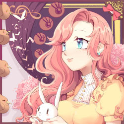 Rule 34 | 1girl, angel bunny, animal, blue eyes, breasts, rabbit, commentary request, earrings, fluttershy, jewelry, long hair, looking away, my little pony, my little pony: friendship is magic, nail polish, personification, pink hair, pink hair
, siam (meow13), smile, solo