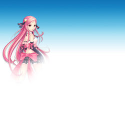 Rule 34 | 1girl, bottomless, bow, breasts, female focus, gloves, gradient background, long hair, looking back, pink eyes, pink hair, skirt, solo, tagme, very long hair, white background