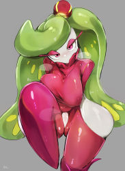 Rule 34 | 1girl, artist name, blonde hair, blush, boots, breasts, breath, cameltoe, colored skin, covered collarbone, covered erect nipples, creatures (company), female focus, game freak, gen 7 pokemon, green hair, grey background, hair ornament, half-closed eyes, head tilt, highres, knee up, large breasts, long hair, long sleeves, looking at viewer, multicolored hair, multicolored skin, my700, navel, nintendo, no mouth, nose blush, panties, pink eyes, pink footwear, pink shirt, pink skin, pink thighhighs, pokemon, pokemon (creature), shiny clothes, shiny skin, shirt, signature, simple background, sitting, solo, swept bangs, thick thighs, thigh boots, thighhighs, thighs, tsareena, two-tone hair, two-tone skin, underwear, very long hair, white panties, white skin, wide hips