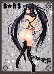 Rule 34 | 10s, 1girl, anus, arms behind back, ass, bad id, bad pixiv id, bdsm, black hair, black rock shooter, black rock shooter (character), black thighhighs, blue eyes, blush, bondage, bound, chain, cum, cum on ass, cum on body, cum on lower body, cum on upper body, legs, long hair, looking back, pussy, solo, star (symbol), thighhighs, thighs, twintails, uncensored, very long hair, zhuxiao517
