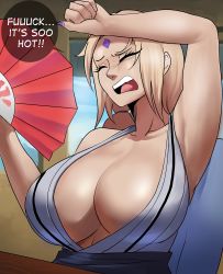 Rule 34 | 1girl, absurdres, blonde hair, breasts, cleavage, echo saber, english text, highres, huge breasts, large breasts, long hair, naruto, naruto (series), naruto shippuuden, smile, tsunade (naruto)