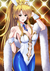 Rule 34 | 1girl, absurdres, ahoge, animal ears, artoria pendragon (all), artoria pendragon (fate), artoria pendragon (swimsuit ruler) (fate), backlighting, bare shoulders, blonde hair, blue neckwear, blue pantyhose, blush, braid, breasts, cleavage, clothing cutout, collarbone, detached collar, fake animal ears, fate/grand order, fate (series), feather boa, fishnet pantyhose, fishnets, french braid, green eyes, hair between eyes, highleg, highleg leotard, highres, large breasts, leotard, long hair, looking at viewer, navel, navel cutout, necktie, open mouth, pantyhose, playboy bunny, ponytail, rabbit ears, sawwei005, sidelocks, smile, tiara, white leotard, wrist cuffs