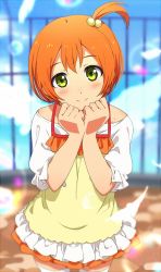 Rule 34 | 10s, 1girl, camisole, casual, cowboy shot, green eyes, hair bobbles, hair ornament, hoshizora rin, looking at viewer, love live!, love live! school idol festival, love live! school idol project, ogipote, one side up, orange hair, short hair, skirt, smile, solo, thighhighs
