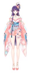 Rule 34 | 1girl, absurdres, anklet, bare legs, bare shoulders, blunt bangs, blunt ends, breasts, cleavage, closed mouth, detached sleeves, dress, dress flower, floral print, flower, full body, hair flower, hair intakes, hair ornament, hair rings, highres, japanese clothes, jewelry, jiajiabao, kamisato chizuru, kimono, long hair, looking at viewer, low-tied sidelocks, medium breasts, obi, obijime, off shoulder, official art, pink flower, pink footwear, pink kimono, purple eyes, purple hair, sash, short dress, single sidelock, sleeves past wrists, smile, solo, standing, stardust project, tachi-e, thigh strap, transparent background, very long hair, virtual youtuber, wide sleeves