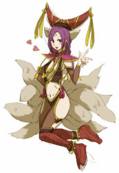 Rule 34 | 1girl, armor, armored boots, boots, da ji, full body, knee boots, loincloth, looking at viewer, musou orochi, purple eyes, purple hair, revealing clothes, see-through, shoulder pads, simple background, solo, tassel, white background