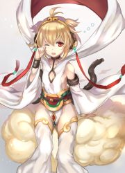 Rule 34 | 10s, 1girl, ahoge, andira (granblue fantasy), animal ears, bare shoulders, blonde hair, breasts, cleavage cutout, clothing cutout, cloud, detached pants, detached sleeves, earrings, erune, flying nimbus, granblue fantasy, hair ornament, hairband, jewelry, looking at viewer, monkey ears, monkey tail, one eye closed, red eyes, riffey, short hair, sideboob, small breasts, solo, tail, tears, thighhighs, thighs, wiping tears, wristband