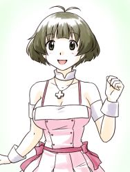 Rule 34 | 00s, 1girl, akizuki ryo, breasts, gender request, genderswap, idolmaster, idolmaster dearly stars, large breasts, open mouth, short hair, smile, solo, supon