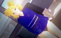 Rule 34 | 1girl, 3d, blonde hair, blue kimono, boruto: naruto next generations, breasts, highres, japanese clothes, kimono, looking at viewer, mature female, naruto (series), quad tails, smile, spiked hair, tagme, temari (naruto), thick thighs, thighs
