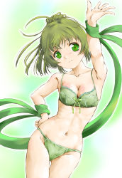 Rule 34 | 1girl, anna mel, breasts, green eyes, green hair, highres, magia record: mahou shoujo madoka magica gaiden, mahou shoujo madoka magica, marutaya, medium breasts, navel, simple background, solo, standing, underwear, underwear only