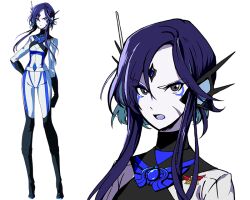 Rule 34 | 1girl, black eyes, blue hair, commentary, english commentary, forehead jewel, jacket, long hair, looking at viewer, luna (sol cresta), manami saito, multiple views, official art, pale skin, sol cresta, transparent background, white jacket