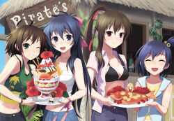 Rule 34 | 4girls, 5girls, :d, ^ ^, ahoge, bad id, bad pixiv id, bikini, bikini top only, bikini under clothes, black hair, blouse, blue hair, blush, breasts, brown hair, cherry tomato, chibi, child, cleavage, closed eyes, fish, flower, food, green eyes, happy, hibiscus, in food, long hair, medium breasts, mini person, miniboy, minigirl, multiple girls, navel, one eye closed, open clothes, open mouth, open shirt, original, oryo (oryo04), parfait, plate, ponytail, red eyes, shirt, short hair, short ponytail, side ponytail, smile, sweets, swimsuit, tomato, wafer stick, wink