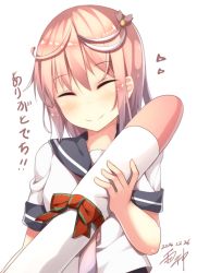 Rule 34 | 10s, 1girl, 2014, blush, closed eyes, dated, hair ornament, i-58 (kancolle), kantai collection, pink hair, samegami, school uniform, serafuku, short hair, short sleeves, signature, simple background, solo, translation request, white background