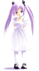 Rule 34 | 1girl, :d, blue eyes, bow, choker, dress, hima, jewelry, mary janes, open mouth, pantyhose, pendant, puffy short sleeves, puffy sleeves, purple eyes, shoes, short sleeves, smile, solo, twintails, white dress, white pantyhose
