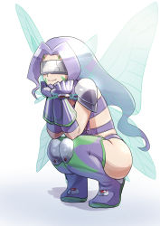 Rule 34 | 1girl, absurdres, armor, ass, belt, bikini, boots, butterfly hair ornament, butterfly wings, closed mouth, commentary request, covered eyes, curvy, digimon, digimon (creature), digimon frontier, elbow gloves, facial mark, fairimon, fairy, fairy wings, full body, garter straps, gauntlets, gloves, hair ornament, hasegawa (hase popopo), head rest, highres, insect wings, kneeling, lingerie, long hair, panties, parted bangs, purple belt, purple bikini, purple footwear, purple hair, purple panties, revealing clothes, shadow, shoulder armor, simple background, smile, solo, squatting, swimsuit, thigh boots, underwear, visor, white background, wide hips, wings