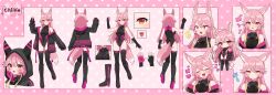 Rule 34 | 1girl, :d, ^ ^, absurdres, animal ears, animal hood, black bodysuit, black gloves, black jacket, black thighhighs, bodysuit, boots, breasts, character name, character sheet, chiino (vtuber), closed eyes, closed mouth, commission, embarrassed, fang, fangs, fox ears, fox girl, fox tail, gloves, happy, highres, hood, hood down, hood up, incredibly absurdres, indie virtual youtuber, jacket, large breasts, long hair, long sleeves, looking at viewer, non-web source, off shoulder, open mouth, orange eyes, sad, second-party source, skeb commission, smile, sukoyaka (100hituzi), surprised, tail, thighhighs, virtual youtuber