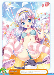 Rule 34 | 1girl, :d, animal, aqua bikini, artist name, backpack, bag, bare shoulders, bikini, bird, blue eyes, breasts, cameltoe, cherry blossoms, cloud, collarbone, covered erect nipples, day, dengeki moeou, frilled thighhighs, frills, hair ornament, hair ribbon, hairband, hairclip, hands up, hat, highres, light rays, long hair, looking at viewer, mikeou, navel, open mouth, original, outdoors, penguin, petals, polka dot, polka dot bikini, polka dot ribbon, randoseru, ribbon, scan, shoes, sky, small breasts, smile, solo, strapless, strapless bikini, striped clothes, striped thighhighs, sunbeam, sunlight, swimsuit, thighhighs, wand, wrist cuffs, yellow ribbon