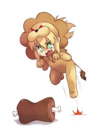 Rule 34 | + +, 1girl, animal costume, artoria pendragon (all), artoria pendragon (fate), blonde hair, boned meat, cosplay, drooling, fate/apocrypha, fate/tiger colosseum, fate (series), food, green eyes, highres, jewelry, jumping, light trail, lion costume, meat, mordred (fate), mordred (fate/apocrypha), necklace, red eyes, saber lion, saber lion (cosplay), solo, tail, tusia