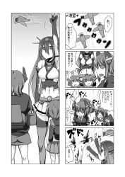 Rule 34 | 10s, 4girls, 4koma, breasts, comic, elbow gloves, folded ponytail, gloves, greyscale, hair ornament, hairband, headgear, height difference, highres, ikazuchi (kancolle), inazuma (kancolle), kantai collection, long hair, momeron, monochrome, multiple girls, nagato (kancolle), personification, tenryuu (kancolle), thighhighs, translated