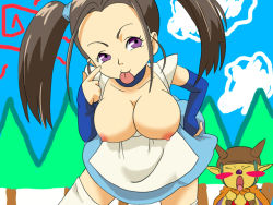 Rule 34 | 00s, blue dragon, blush, bouquet (blue dragon), breasts, huge breasts, nipples, thighhighs, tongue, tree