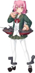 Rule 34 | 10s, 1girl, black hair, colored tips, full body, green skirt, kantai collection, kunashiri (kancolle), multicolored hair, official art, orange eyes, pantyhose, pink hair, skirt, solo, transparent background, two side up, ugume