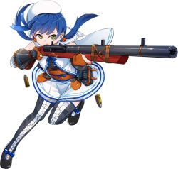 Rule 34 | &gt;:o, 1girl, :o, antique firearm, beret, black footwear, blue hair, blunt bangs, detached sleeves, firearm, firelock, flintlock, full body, gloves, gun, hat, imai hiyoko, looking at viewer, mary janes, nakatsu (oshiro project), official art, oshiro project:re, oshiro project:re, partially fingerless gloves, shoes, solo, transparent background, twintails, v-shaped eyebrows, weapon, yellow eyes