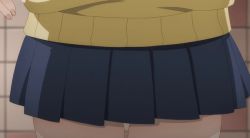 Rule 34 | 1girl, animated, animated gif, anime screenshot, blue skirt, close-up, long sleeves, lowres, mieruko-chan, pleated skirt, school uniform, skirt, skirt grab, sweater, thighs, yellow sweater, yotsuya miko