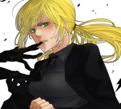 Rule 34 | 1girl, artoria pendragon (fate), bad id, bad pixiv id, blonde hair, fate/stay night, fate/zero, fate (series), formal, gloves, green eyes, kanameyura, saber (fate), solo, suit