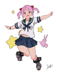 Rule 34 | 1girl, absurdres, full body, highres, inica, kantai collection, pink eyes, pink hair, rabbit, sailor collar, sazanami (kancolle), school uniform, short hair, short twintails, star (sky), twintails